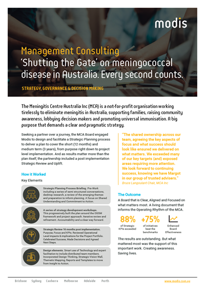 Modis Australia | Case Study | Management Consulting | Meningitis Centre Australia Inc